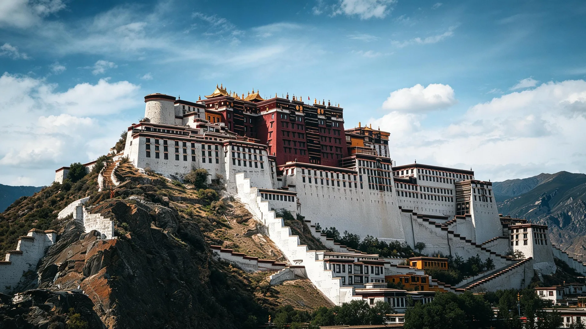 蓝天下的布达拉宫全景